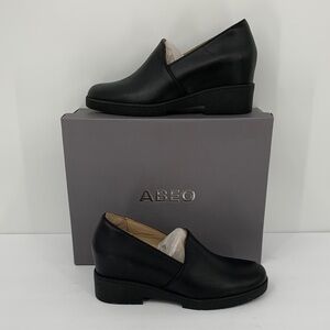 ABEO Horizon hidden wedge loafer shoe comfort black leather chunky footbed new 9